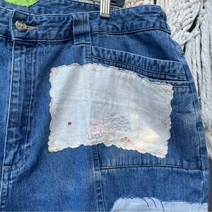 ERIKA KELLY APPAREL Patchwork Vintage Hankies & Lace Hand Sewn Denim Shorts